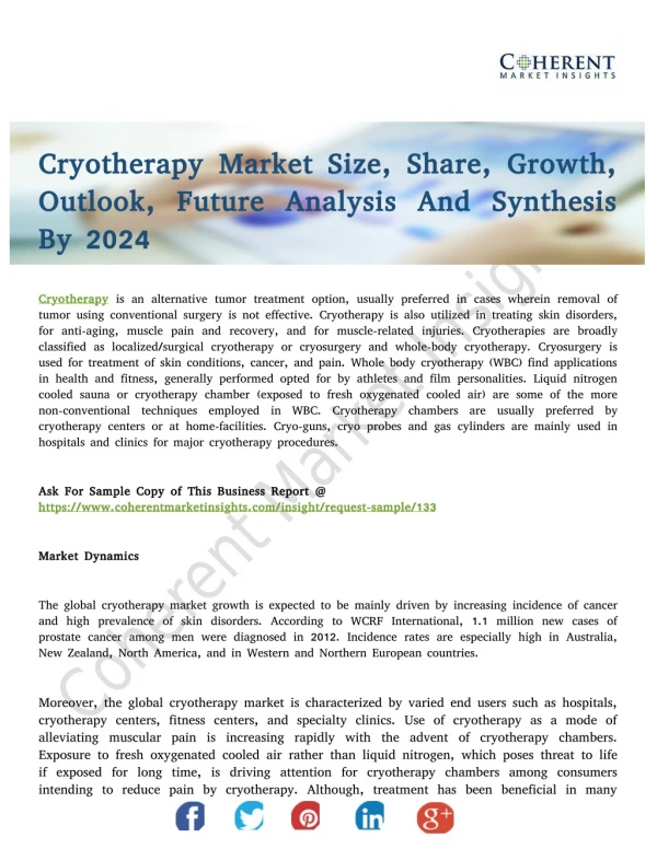 Cryotherapy Market Forecast Covering Growth Inclinations & Development Strategies until 2024