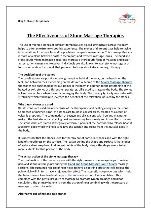 The Effectiveness of Stone Massage Therapies
