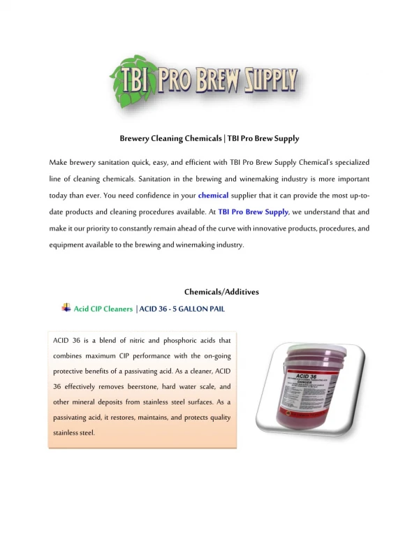 Brewery Cleaning Chemicals | TBI Pro Brew Supply