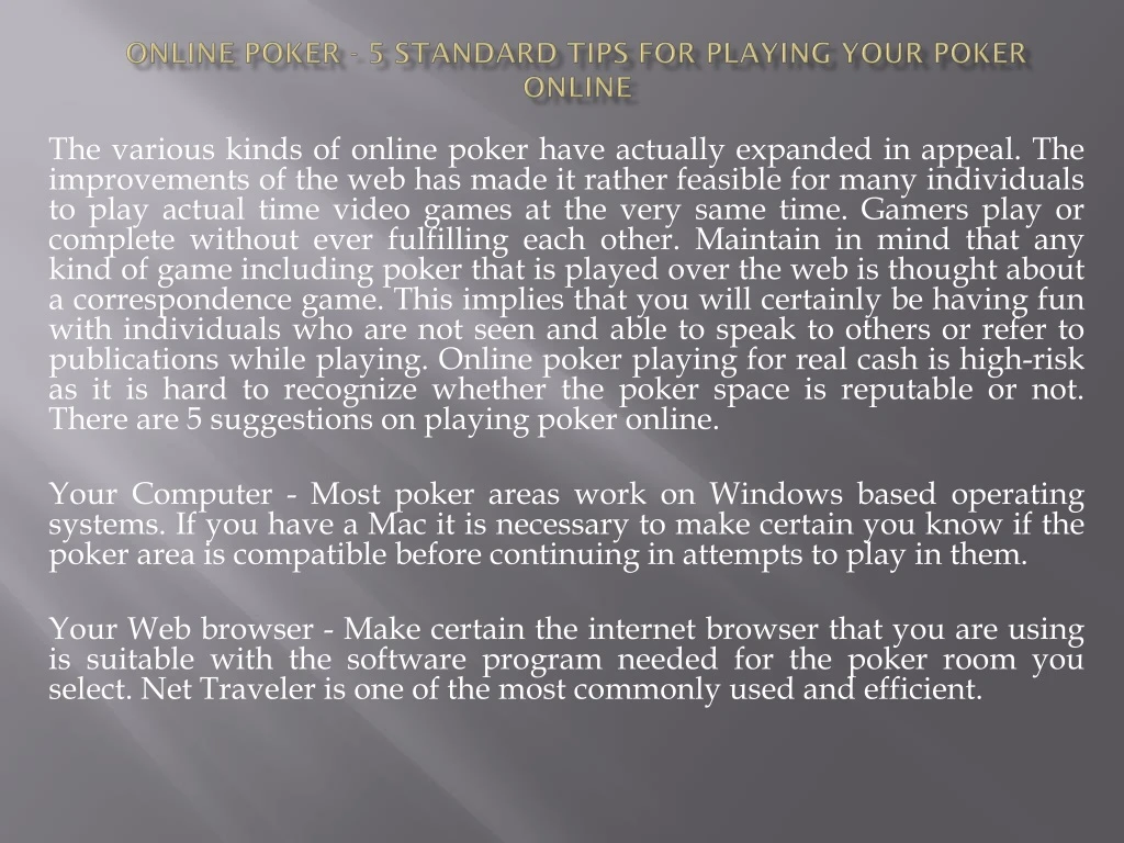 online poker 5 standard tips for playing your poker online