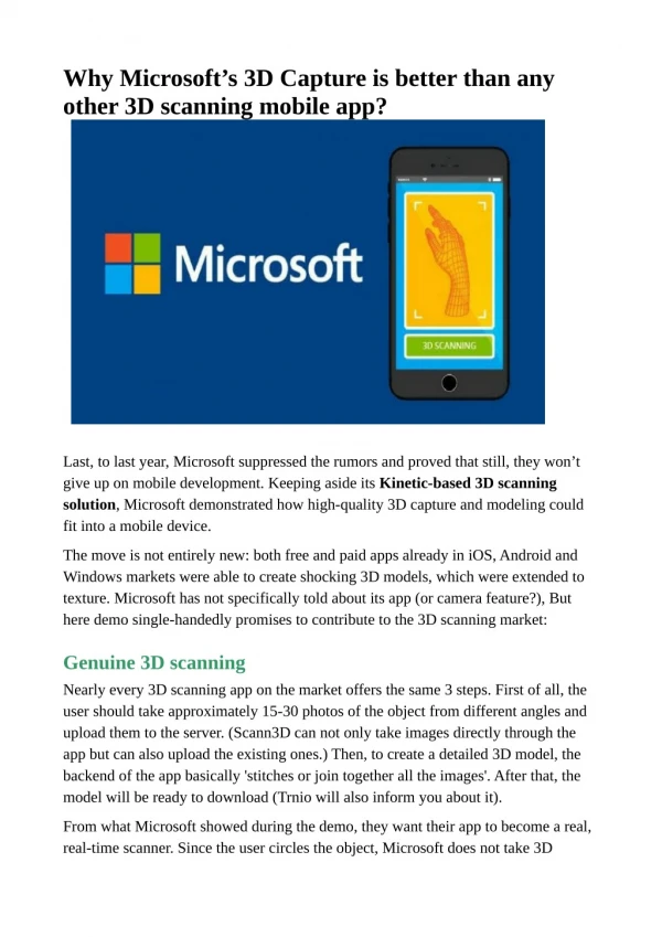 Why Microsoft’s 3D Capture is better than any other 3D scanning mobile app?