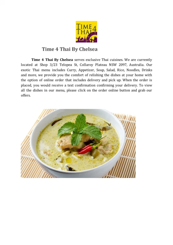 Time 4 Thai By Chelsea-Collaroy Plateau West - Order Food Online