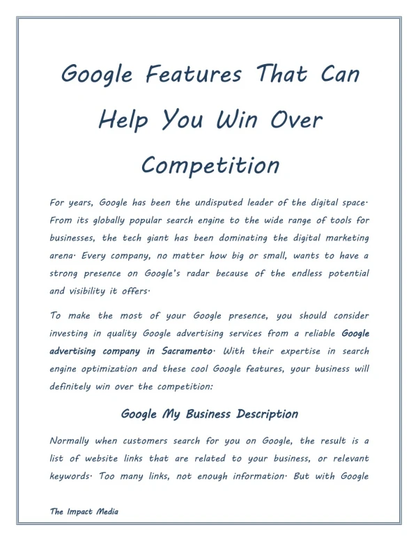 Google Features That Can Help You Win Over Competition
