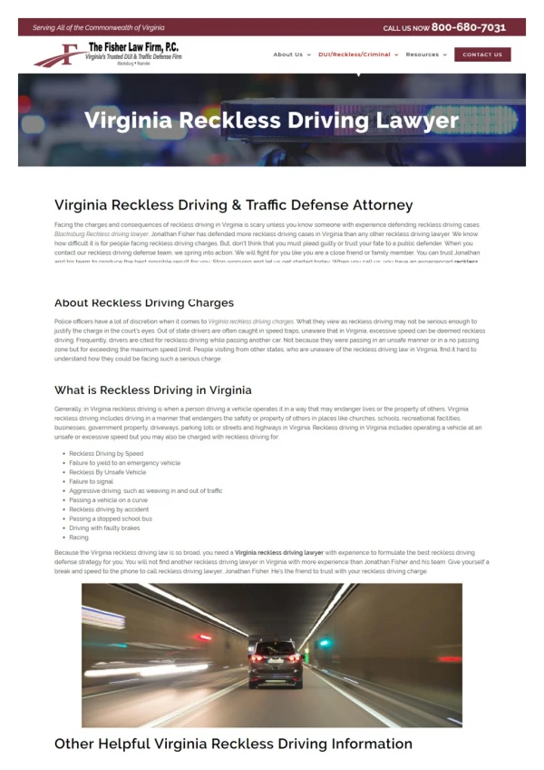 Virginia Reckless Driving Lawyer