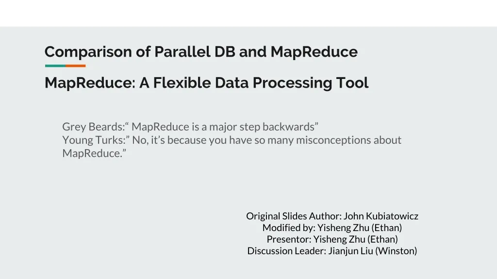 comparison of parallel db and mapreduce mapreduce a flexible data processing tool