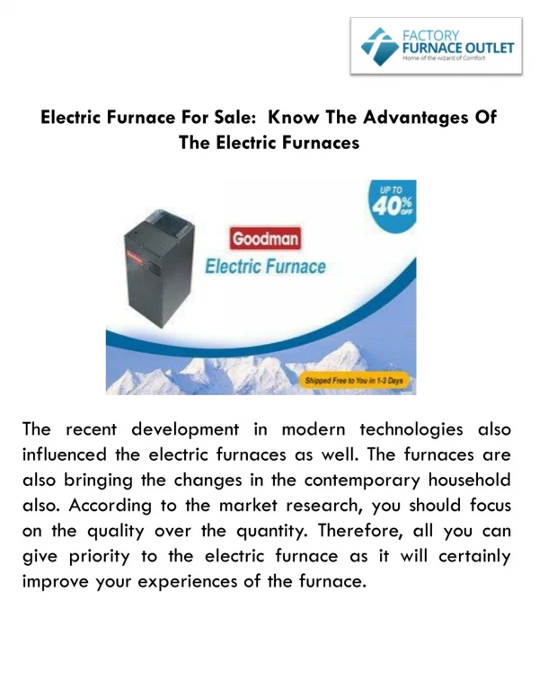 Electric Furnace For Sale: Know The Advantages Of The Electric Furnaces