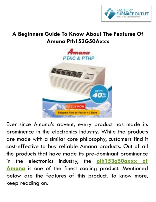 A Beginners Guide To Know About The Features Of Amana Pth153G50Axxx
