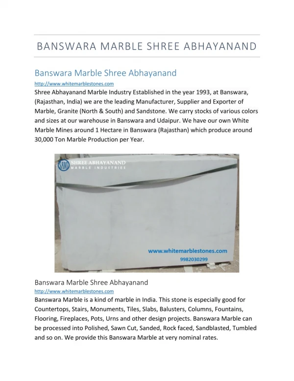 Banswara Marble Shree Abhayanand
