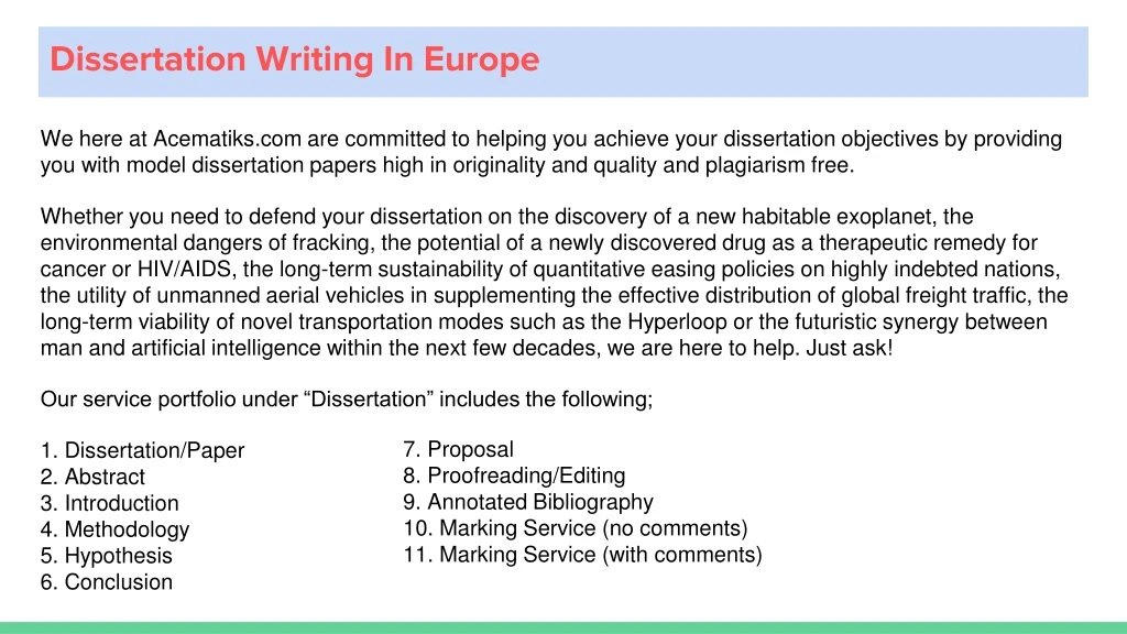 dissertation writing in europe