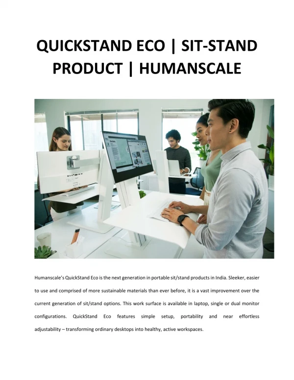 Quickstand Eco | Ergonomic Height Adjustable Desk | Humanscale India