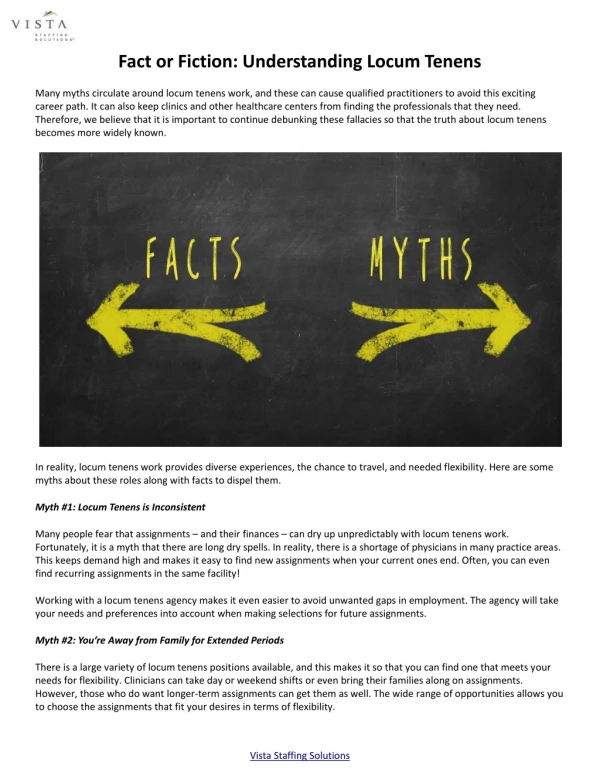 Fact or Fiction: Understanding Locum Tenens