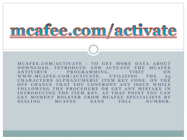 MCAFEE.COM/ACTIVATE- ACTIVATE MCAFEE ANTIVIRUS PRODUCT