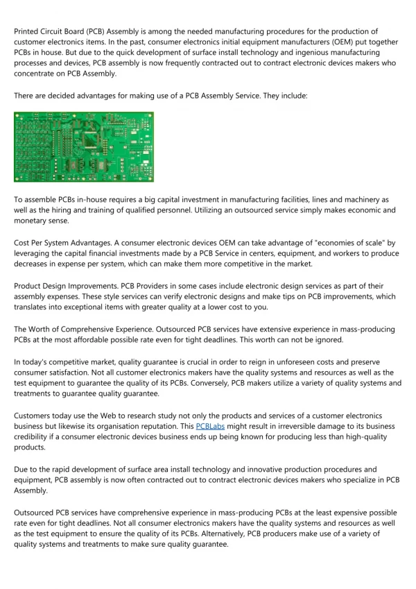 Printed Circuit Board (PCB) Assembly Service - Can Lower Costs and Improve Quality