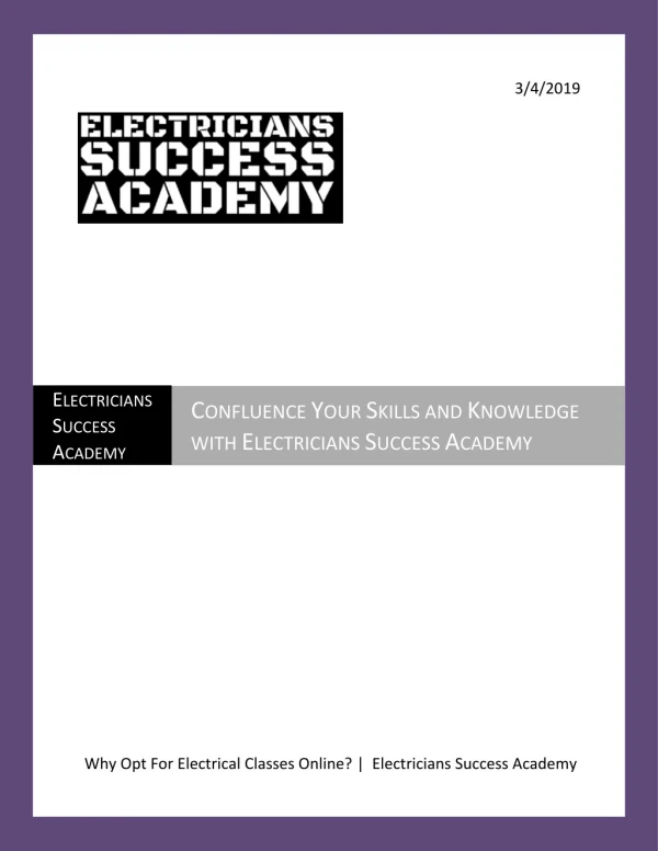 Confluence Your Skills and Knowledge with Electricians Success Academy