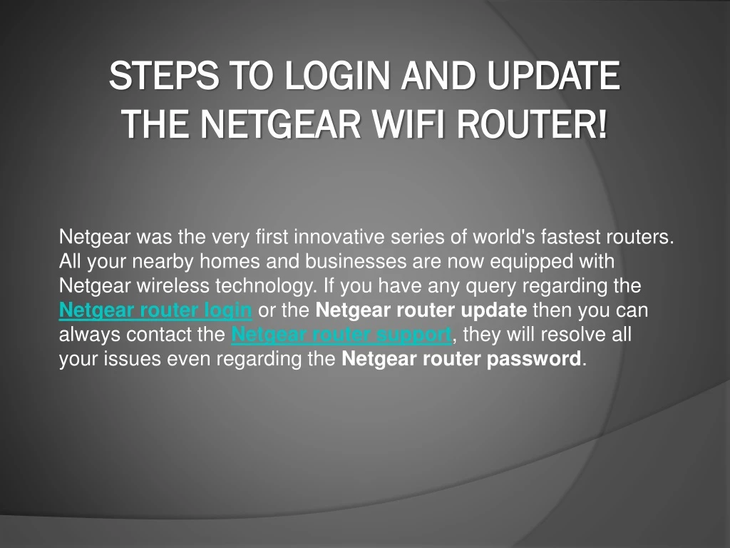 steps to login and update the netgear wifi router