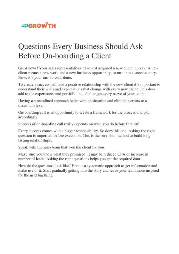 Questions Every Business Should Ask Before On-boarding a Client Share On :