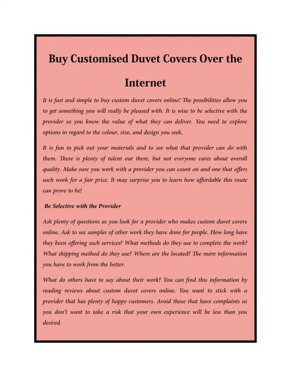 Buy Customised Duvet Covers Over the Internet