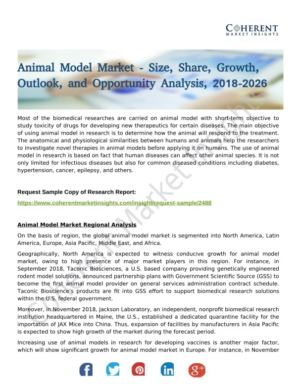 Animal Model Market Set Explosive Growth to 2026