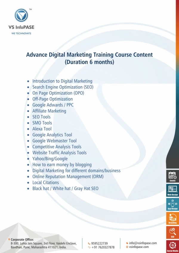Digital Marketing services and training in Pune: Vs Info Pase, India