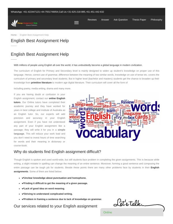 English Best Assignment Help
