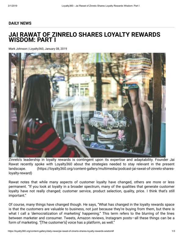 Loyalty360 - Jai Rawat of Zinrelo Shares Loyalty Rewards Wisdom: Part I