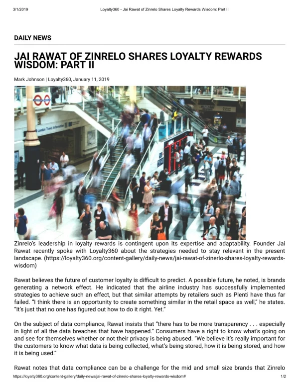 Loyalty360 - Jai Rawat of Zinrelo Shares Loyalty Rewards Wisdom: Part II