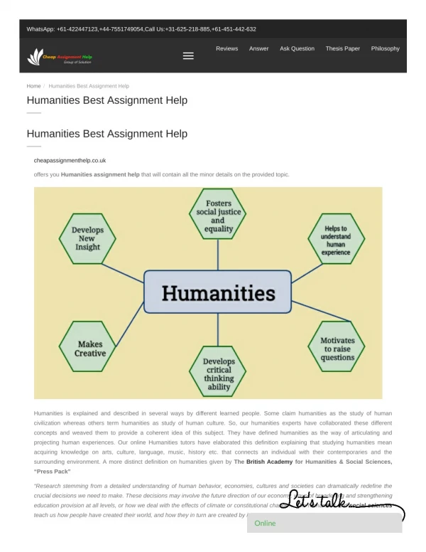 Humanities Best Assignment Help