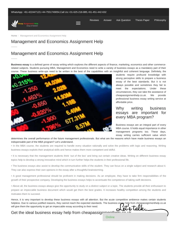 Management and Economics Assignment Help