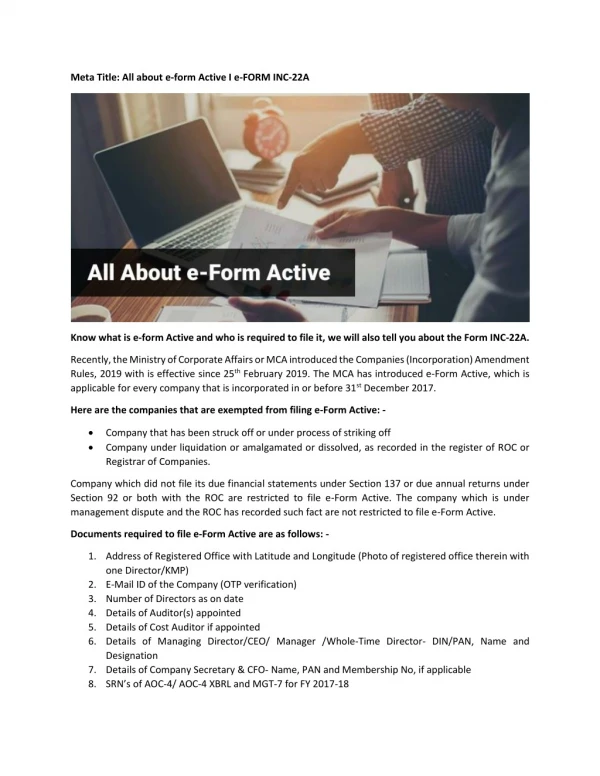 All about e-form Active I e-FORM INC-22A