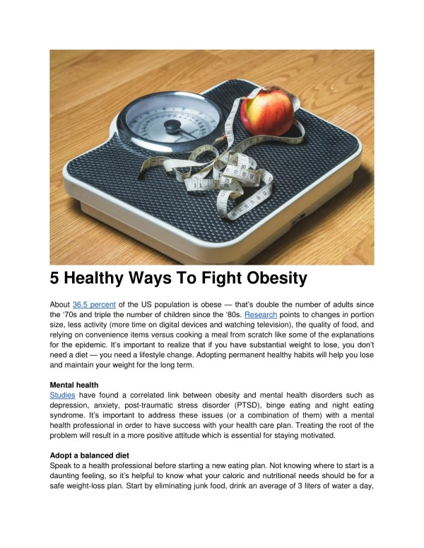 5 Healthy Ways To Fight Obesity