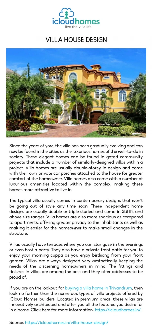 Villa House Designs | Villas in Trivandrum | iCloud Homes