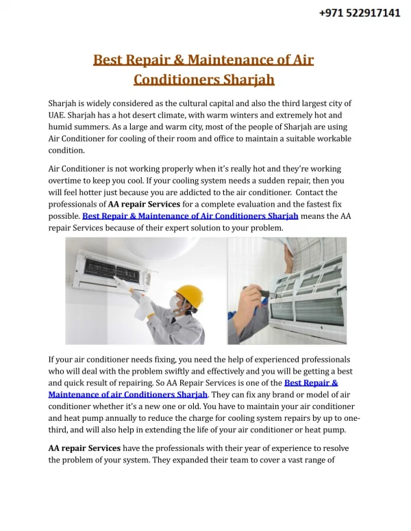 Best Repair & Maintenance of Air Conditioners Sharjah