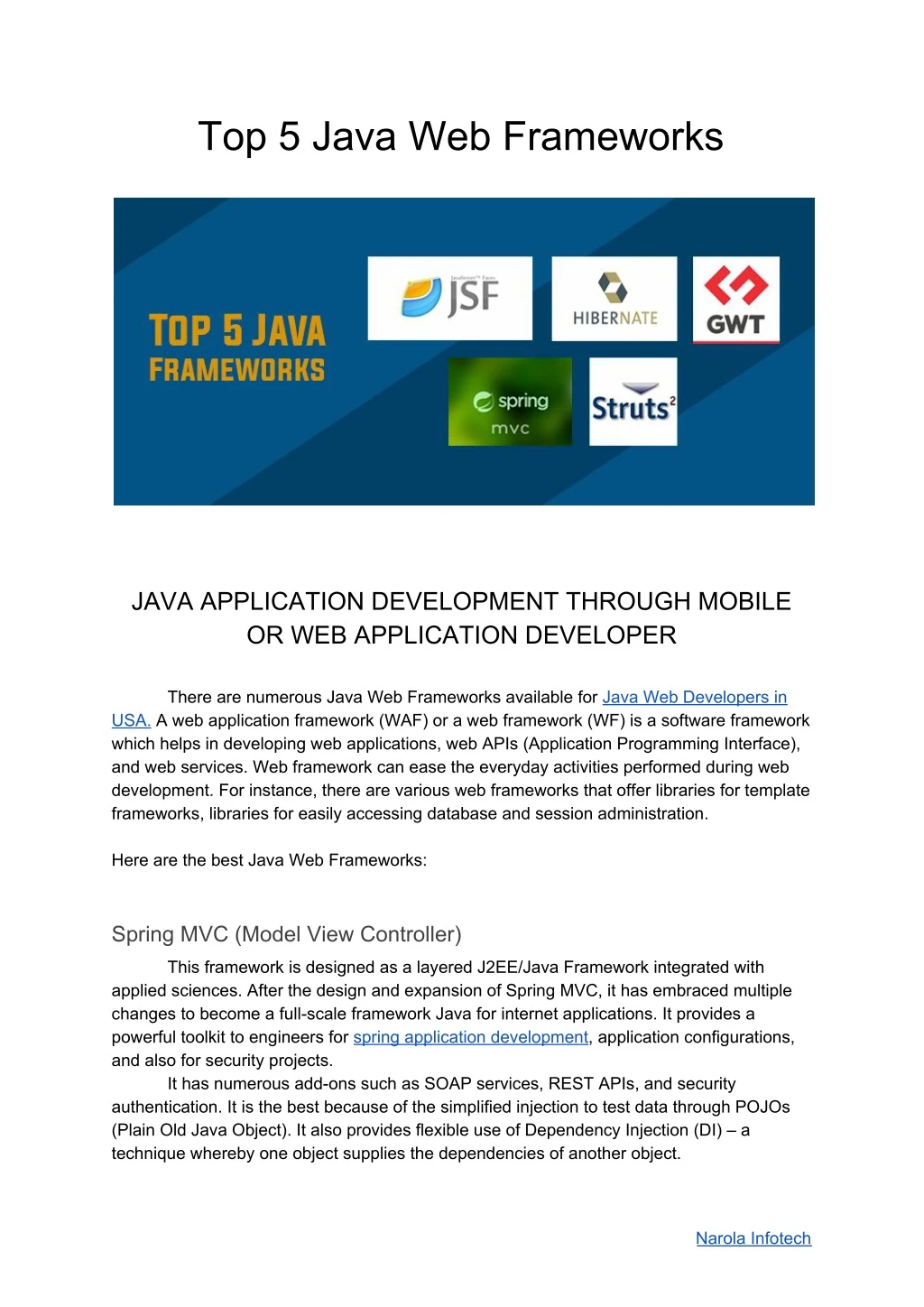 top 5 java web frameworks