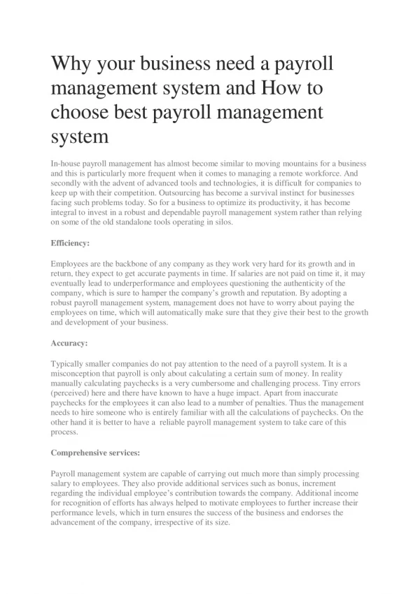 Why your business need a payroll management system and How to choose best payroll management system