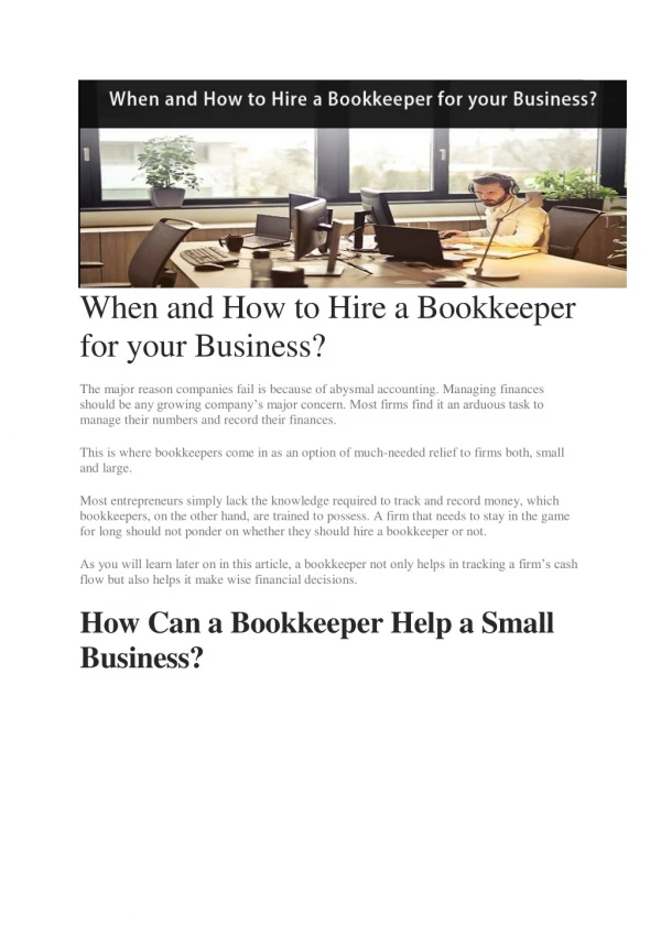 When and How to Hire a Bookkeeper for your Business?