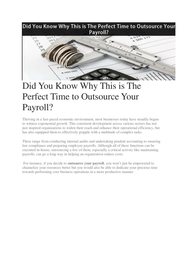 Did You Know Why This is The Perfect Time to Outsource Your Payroll?