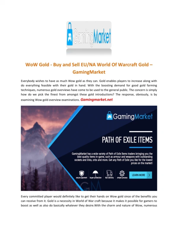WoW Gold - Buy and Sell EU/NA World Of Warcraft Gold - GamingMarket