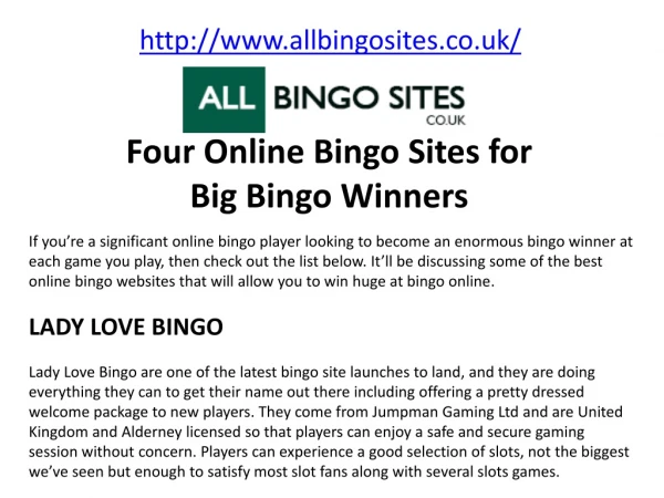 Four Online Bingo Sites for Big Bingo Winners
