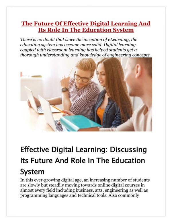 The Future Of Effective Digital Learning And Its Role In The Education System