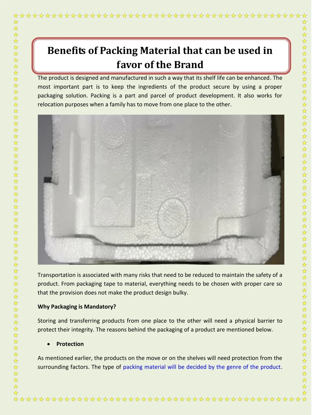 benefits of packing material that can be used