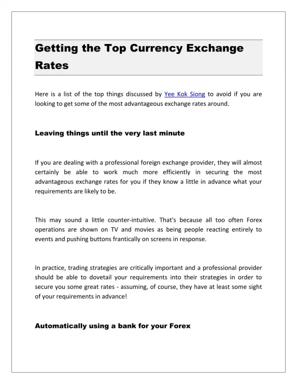 Getting the Top Currency Exchange Rates