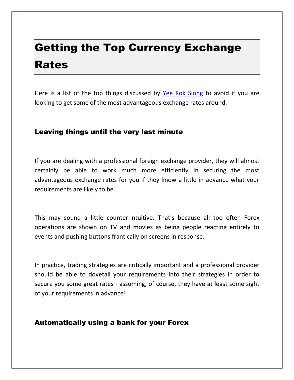 getting the top currency exchange rates