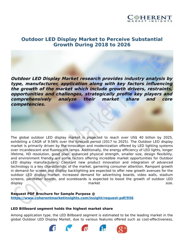 Outdoor LED Display Market to Perceive Substantial Growth During 2018 to 2026