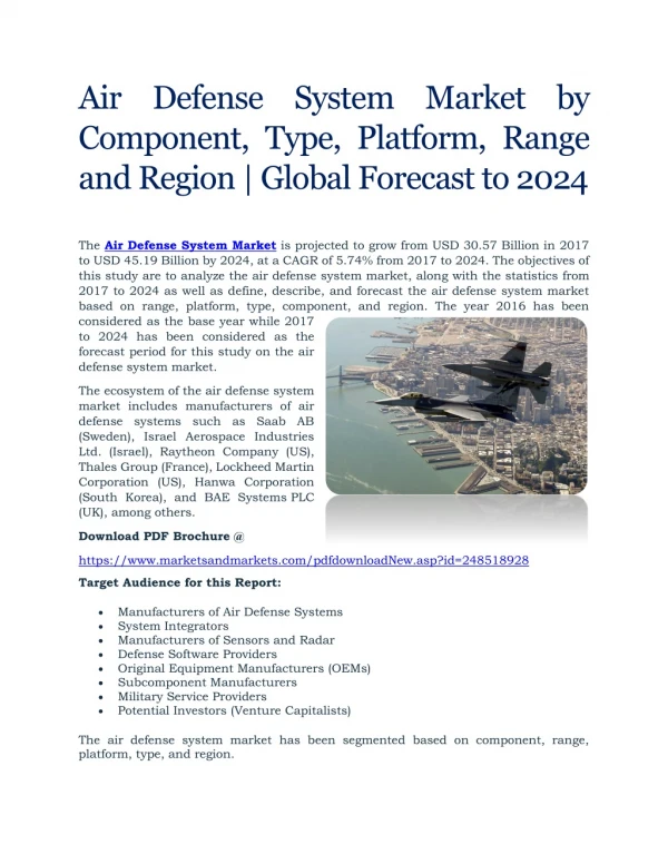 Air Defense System Market by Component, Type, Platform, Range and Region | Global Forecast to 2024