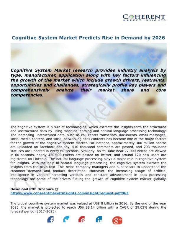 Cognitive System Market Predicts Rise in Demand by 2026