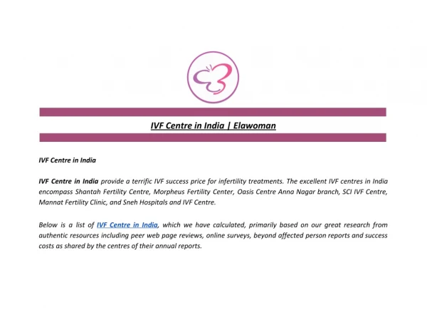 IVF Centre in India | Elawoman