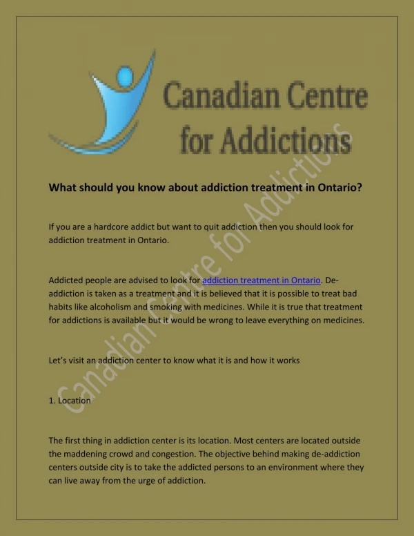 What should you know about addiction treatment in Ontario?