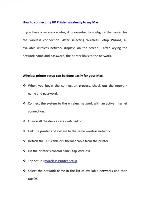 How to connect my HP Printer wirelessly to my Mac