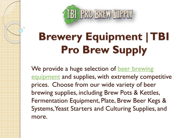 Brewery Equipment | TBI Pro Brew Supply