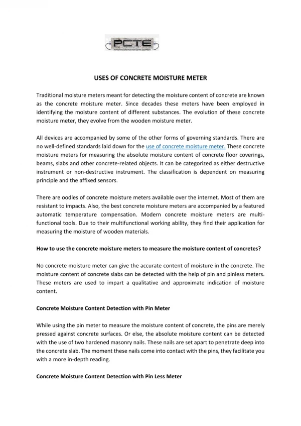 USES OF CONCRETE MOISTURE METER